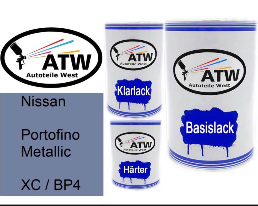 Nissan, Portofino Metallic, XC / BP4: 500ml Lackdose + 500ml Klarlack + 250ml Härter - Set, von ATW Autoteile West.